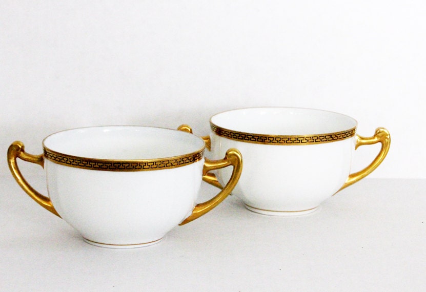 Regency Style Greek Key Design Tea Cups