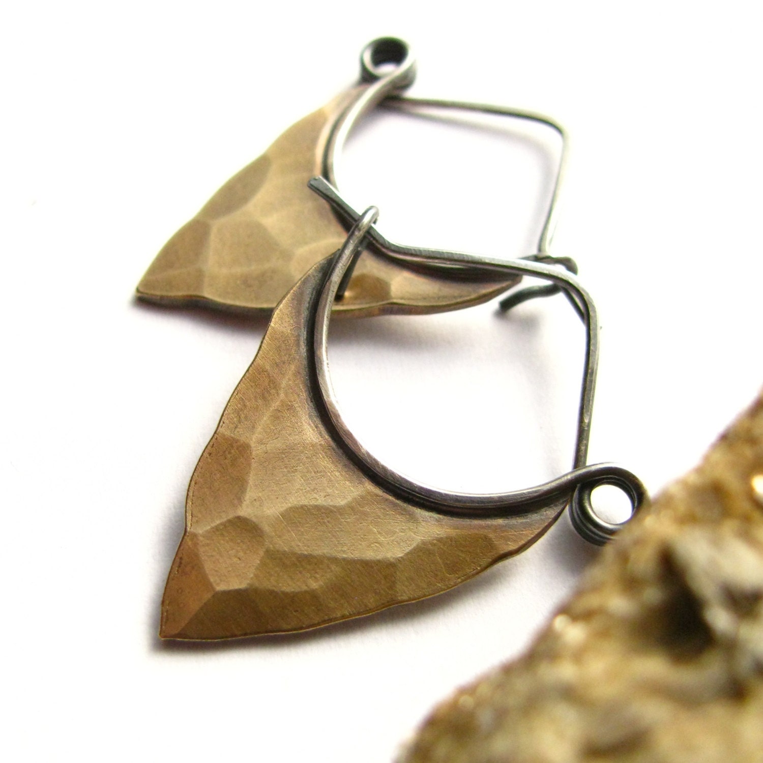 Handcrafted  Small Bronze Hoops - Bronze And Sterling Silver Pixie Blade Hoop Earrings