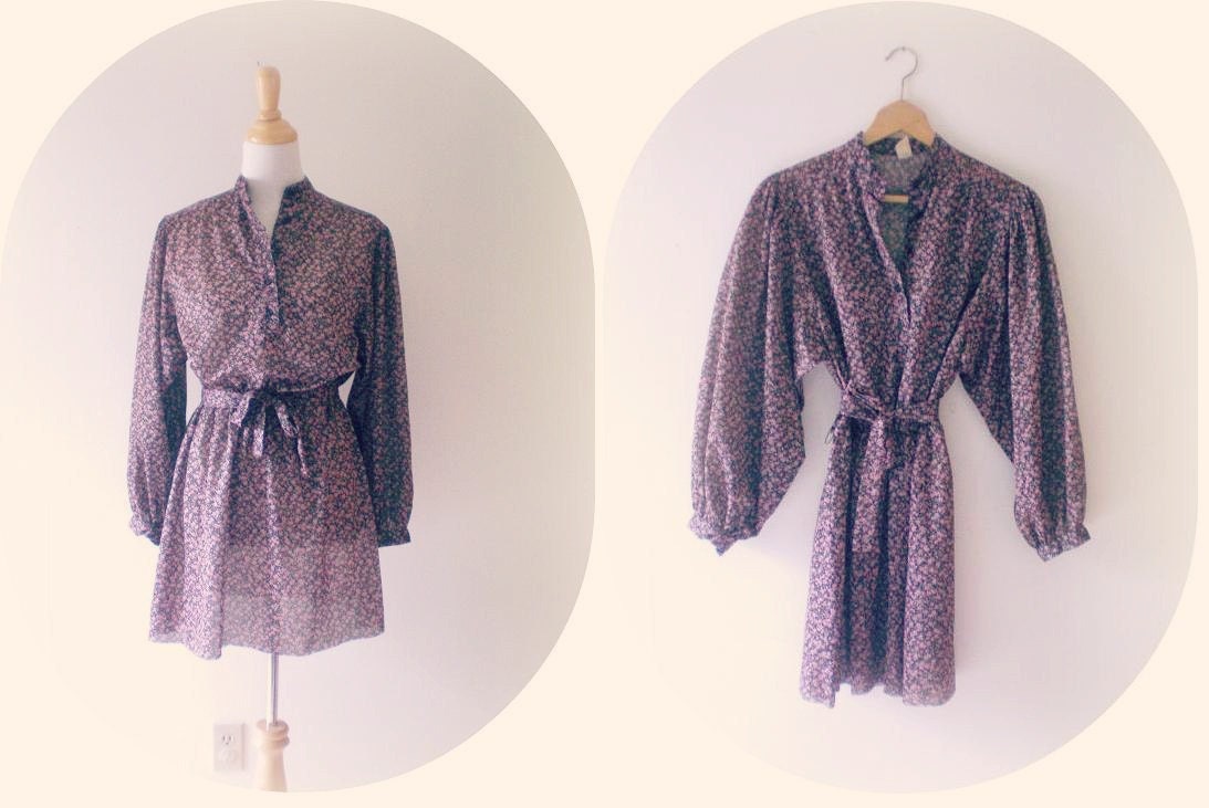 Vintage Tiny Floral Print Volume Sleeved Mini