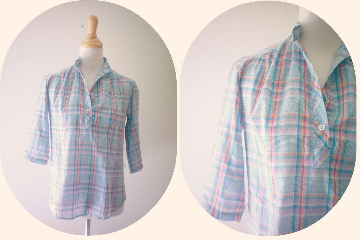 Vintage Plaid Sky Blue Camp Shirt