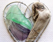 Amethyst and Aqua Seaglass Suncatcher with Weathered Driftwood