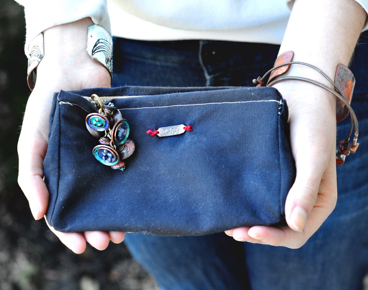 Handmade Canvas Pouch - Personalized Clutch - Navy Canvas Purse
