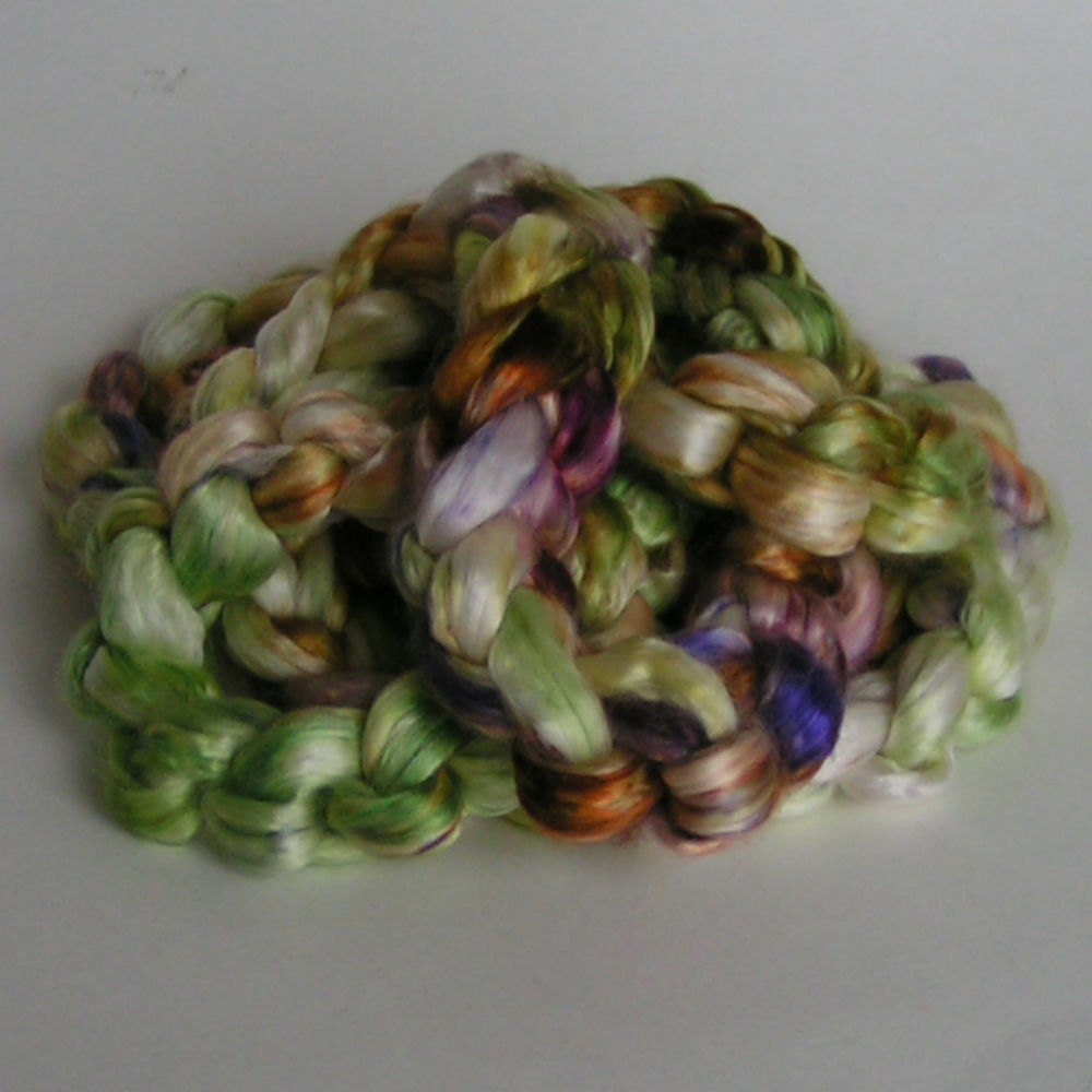 Silk Sliver Mulberry Roving Top Fiber EARLY GARDEN Luxurious Fine Quality Hand Painted for Handspinning 2 ounces
