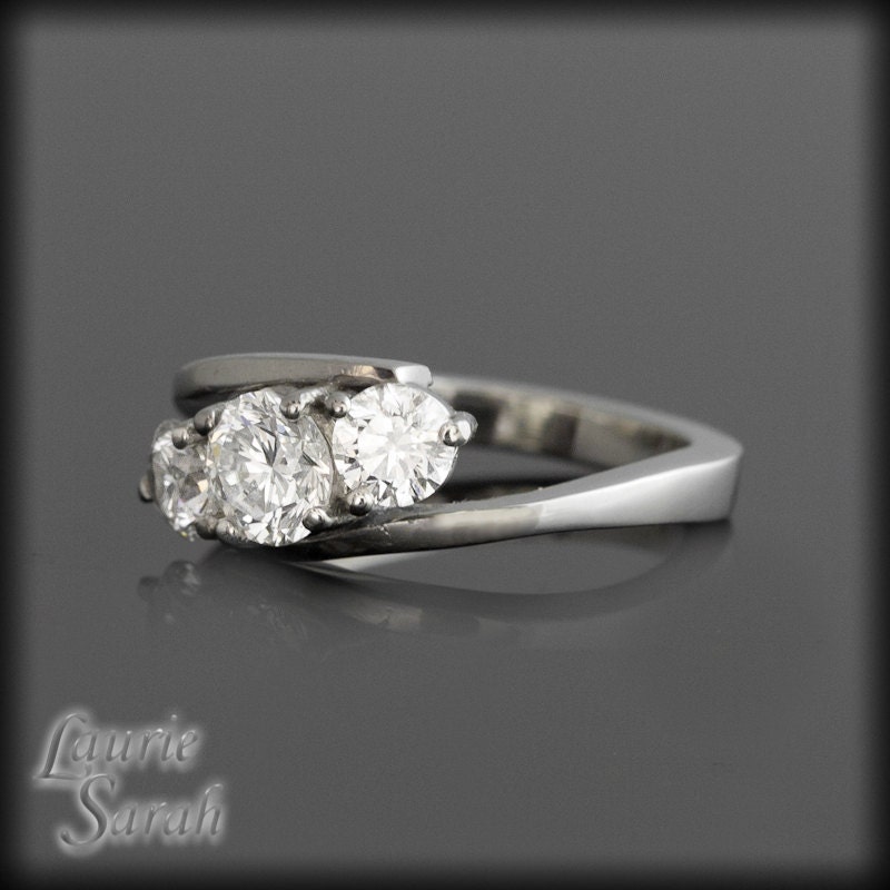 Three Diamond Prong Set Engagement Ring in Platinum - LS1773