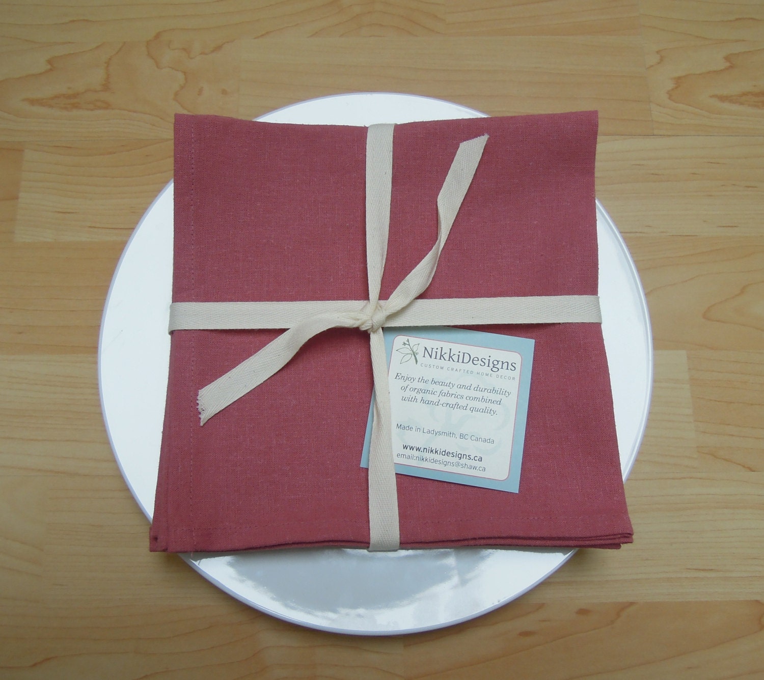 Organic Napkins, Table Linens, Hemp Cotton, Raspberry Pink, 4