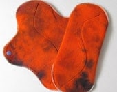 Set of 2 Hand Dyed Organic Bamboo Velour Mama Cloth Pads .. 10 inches Regular Flow ..  Orange & Black