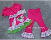 Chevron Minnie Mouse Lime Pink Knit Peasant Top And Knit  Pant Tulle Outfit