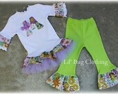 ON SALE NOW Spring Ruffled Tulle Personalized Tee  Leggings Lavender Floral Outfit 3m 6m 9m 12m 18m 2T 3T 4T 5T 6 7 8 Girl