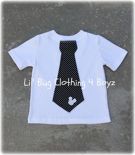 Custom Boutique Clothing Boys  Mickey  Mouse White Knit Black White Pin Dot Tie Tee