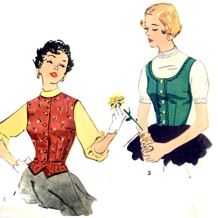 Vintage 1950s Weskits and Vests Pattern- Size 13- Bust 31- Simplicity 4768