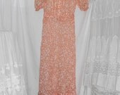 1930s Peach Floral Print Dress