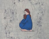 Illustration family art print. giclee art print of painting. blue gray and floral. Love Lives Here