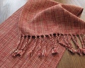 HandWoven Coffee Table Runner Thanksgiving Holiday Table Decor Rust Burnt Orange Red Brown Cream Cotton Hand Woven