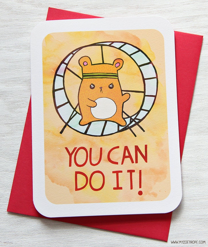Motivational Card - You Can Do It Hamster - Encouragement, Good Luck Notecard