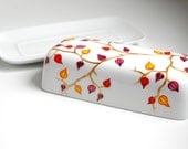 Japanese Lantern Flower Butter Dish - Hand Painted Porcelain Butter Dish