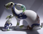 baby hare Leif adorable Soft Sculpture plush pillow fabric ornament sage green lizards lime green dinosaur