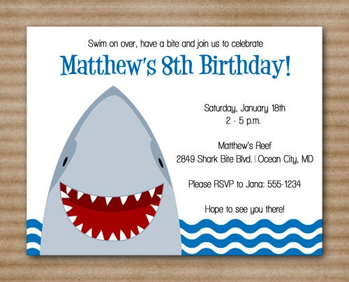 Shark Invitation / Shark Birthday / Pool Party - PRINTABLE PDF File / Printed Invitations Also Available