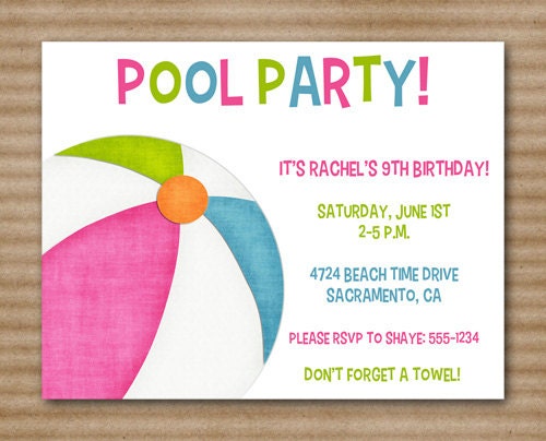 Pool Party Invitation / Pool Birthday - PRINTABLE PDF File / Printed Invitations Also Available