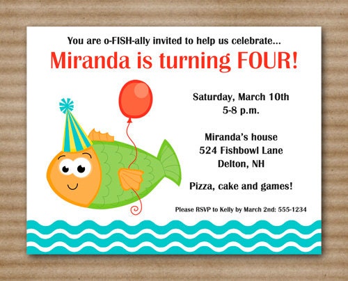 Fish Invitation / Fish Birthday / Pool Party / Beach / Water - PRINTED / Printable PDF File Also Available
