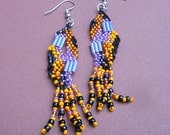 Witchy Woman - Freeform Beadwoven Earrings in Orange, Black, and Purple