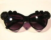 Black Roses Sparkling Cat Eye Sunglasses Accessory by Cutie Dynamite Sunnies Cute Kawaii Lolita Retro