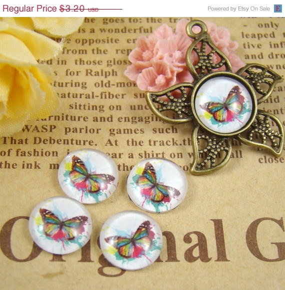 SALE - 10% OFF - 10pcs 12mm Handmade Glass Cabochons - Butterfly Collection BCH008J