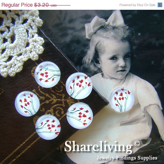 SALE - 10% OFF - 10pcs 12mm Handmade Glass Cabochons  (Plant Flower) -- BCH013C