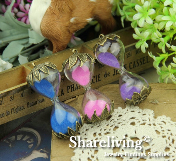 3pcs 60x26mm Antique Bronze Mixed Sand Timer Hour Glass Charm / Pendant  ---  HC157D