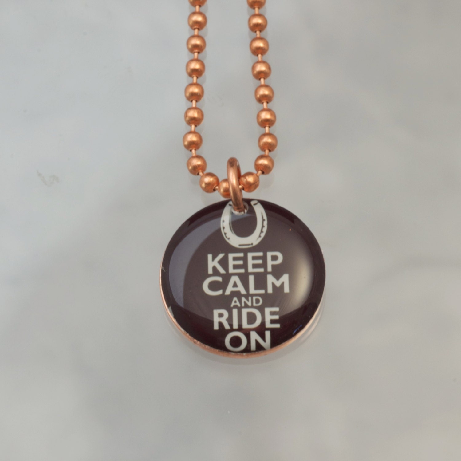 Handmade Copper Horse Charm Pendant Necklace Upcycled Repurposed Penny- Ride On Black - Womens Jewelry