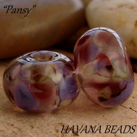 PANSY- Transparent Earring Pair - Set of 2 Handmade Lampwork Beads