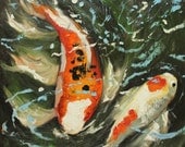 Koi fish portrait painting 50 20x20 inch original oil painting by Roz