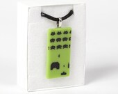 Space Invaders Pendant Green Glass Black Enamel
