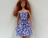 Purple Blue Floral Barbie Clothes Handmade Dress ready to mail
