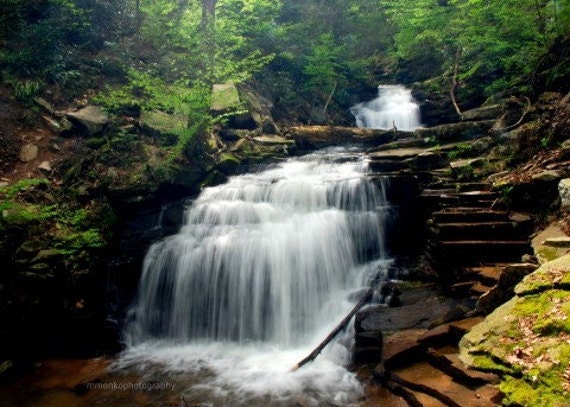 Waterfall Picture, Nature Photo, Landscape Photography, Woodland, Stream, Forest, Green - 5x7 inch Print -"Legend"