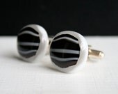 Cuff Links - White / Black Stripes - for Men, Groom, Wedding