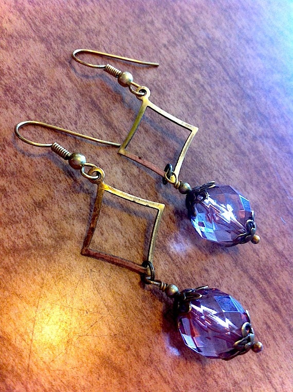 Diamond Dolls vintage brass and glass bead earrings