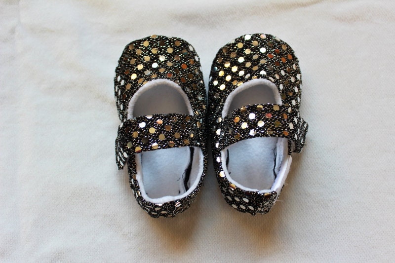 Gunmetal Grey Silver Black sequin SWAG maryjane baby girl soft sole shoes newborn velcro strap booties slippers non slip  shower gift