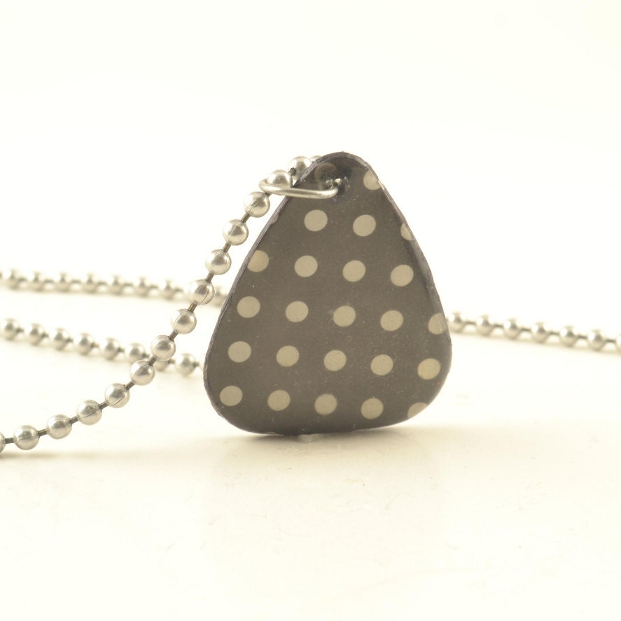 Black White Polka Dots GUITAR PICK Pendant Resin