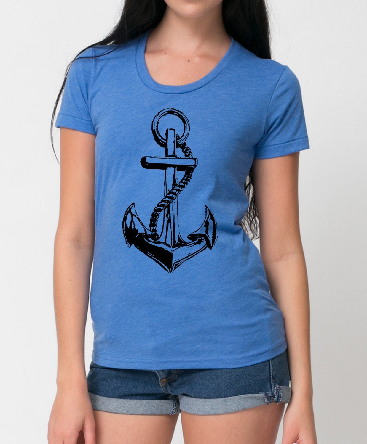 ANCHOR nautical navy American Apparel tee tshirt shirt Heathered vintage style screenprint ladies scoop top