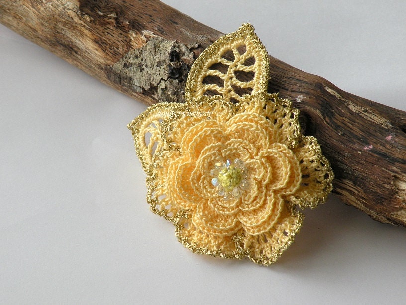 Crocheted Rose Flower, Brooch or Hair Clip