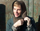 Wool and Cashmere Hooded Cowl in Dusty Brown, Blue, and Coral : Womens Hats