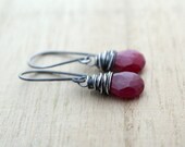 Ruby Drop Earrings, Oxidized Sterling Silver, July Birthstone, Gemstone Fashion
