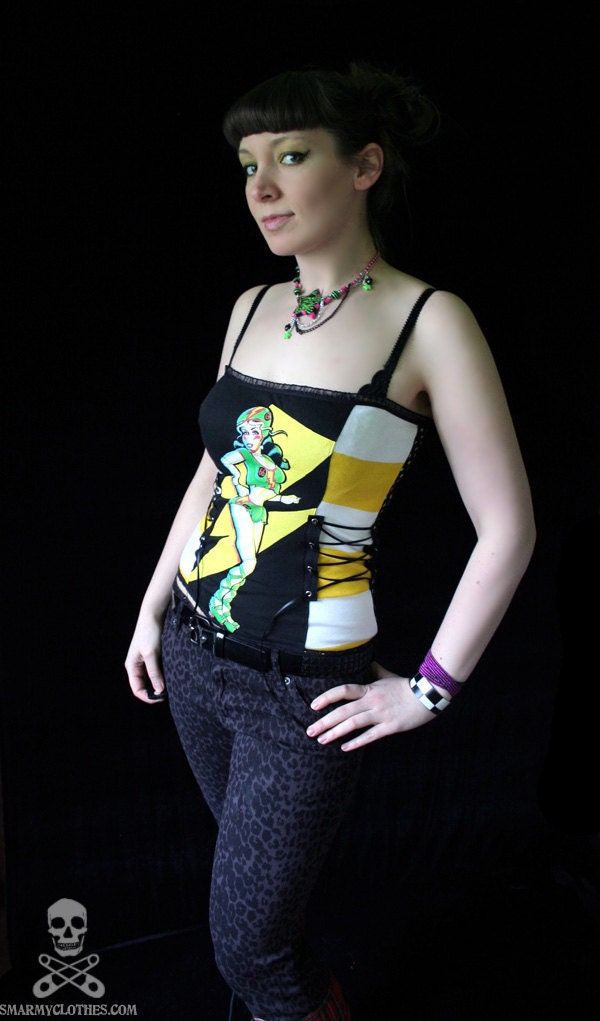 roller derby zombie striped polka dot punk corset top - smarmyclothes