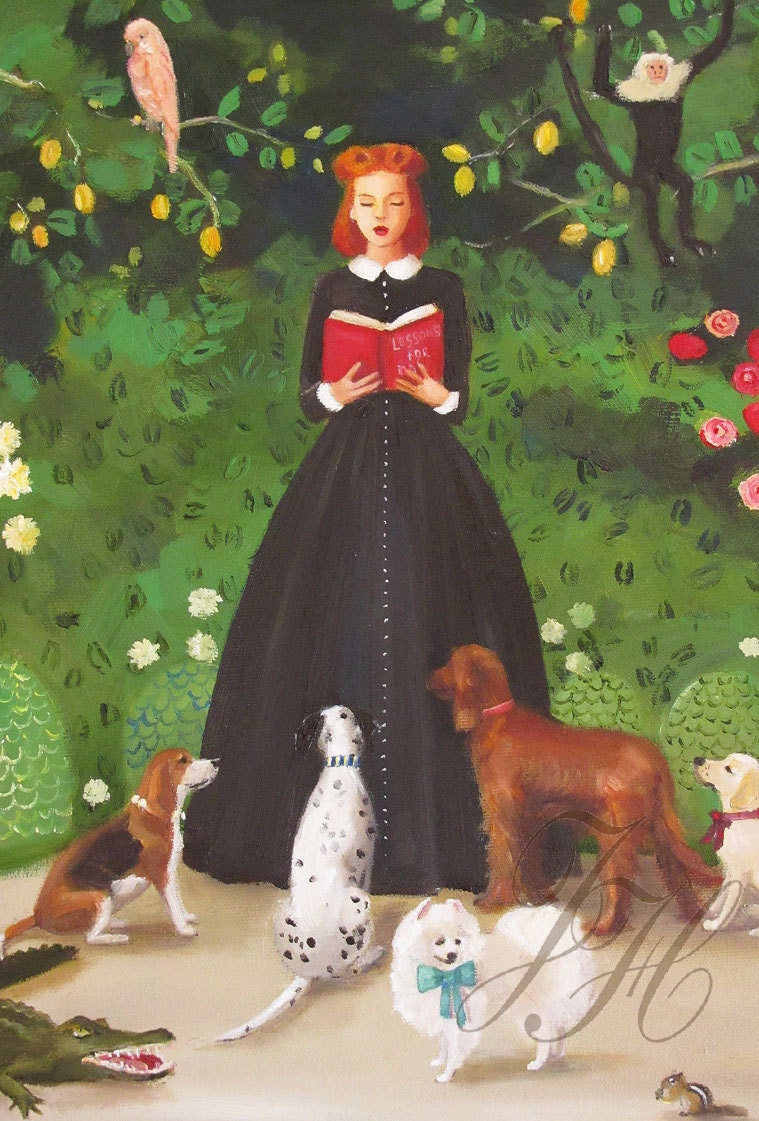 Miss Moon Was A Dog Governess.  Lesson One.  Canvas Reproduction Print