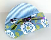 Fabric Eyeglass Case Magnetic Closure Summer Floral Blue Green White