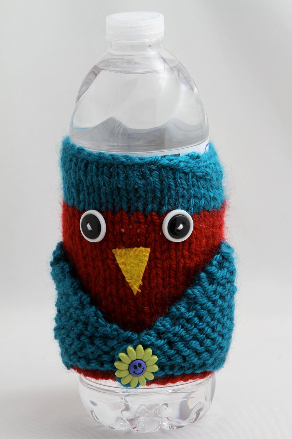 Owl Water Bottle Cozy - Red and Teal
