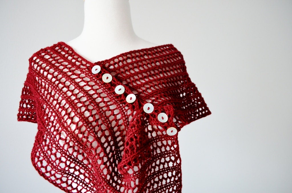 Women's Lace Button Up Scarf / Cape in Oxblood - Organic Merino Wool Hand Knit Mori Girl Fashion Scarf / Cowl for Women and Teens