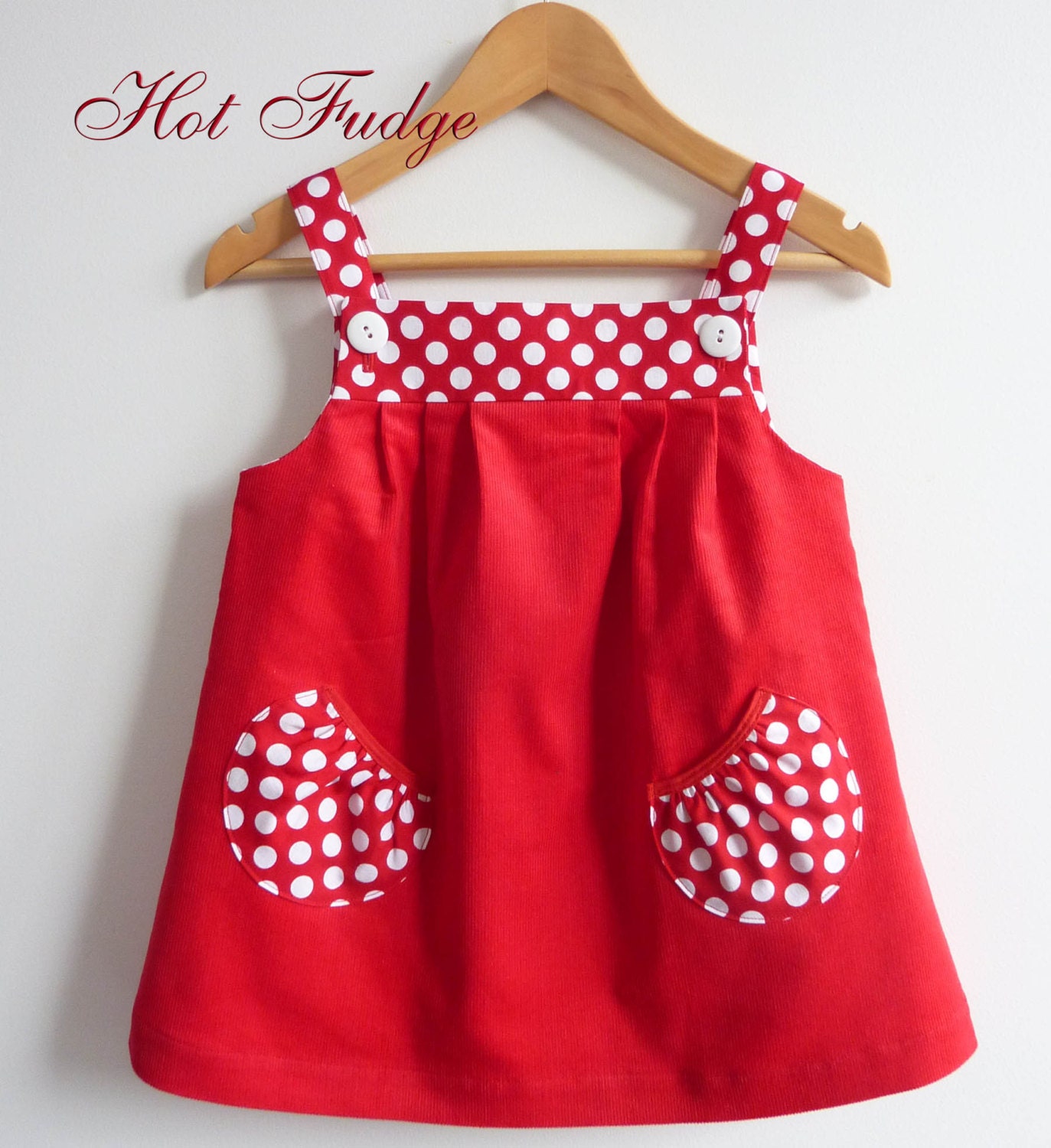 Jumper Dress, Red Pinwale Velvet, Sizes 6 months, 1T, 2T, 3T