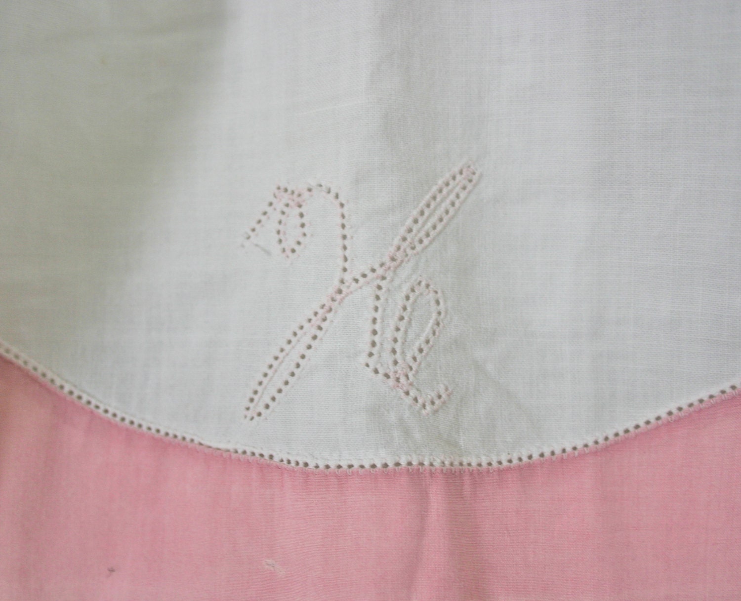Vintage Antique Fabric 15" x 2 yards Scallop fabric Monogram H