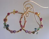 Summertime...Pastel Sapphire Tsavorite Amethyst Signature Original Gold Filled Teardrop Hoop Earrings...small